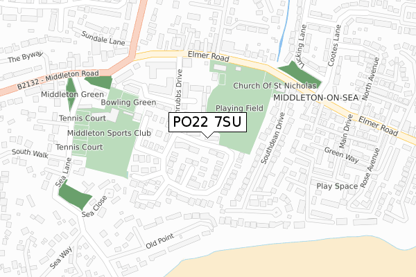 PO22 7SU map - large scale - OS Open Zoomstack (Ordnance Survey)