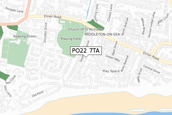 PO22 7TA map - large scale - OS Open Zoomstack (Ordnance Survey)
