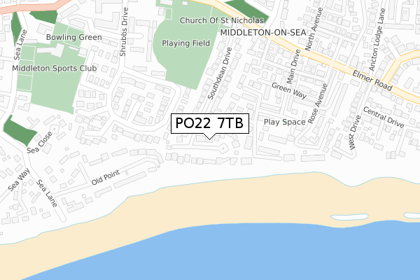 PO22 7TB map - large scale - OS Open Zoomstack (Ordnance Survey)