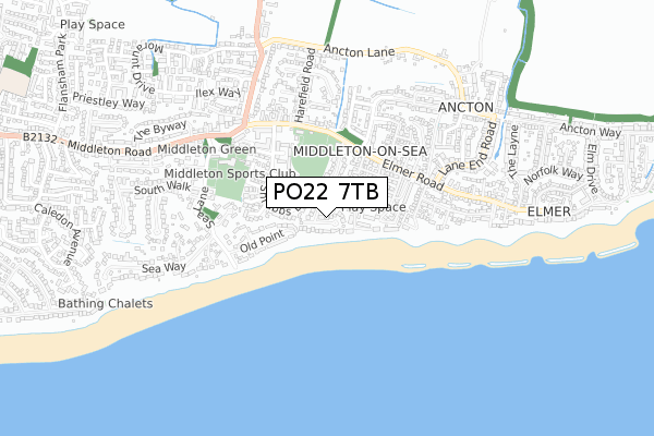 PO22 7TB map - small scale - OS Open Zoomstack (Ordnance Survey)