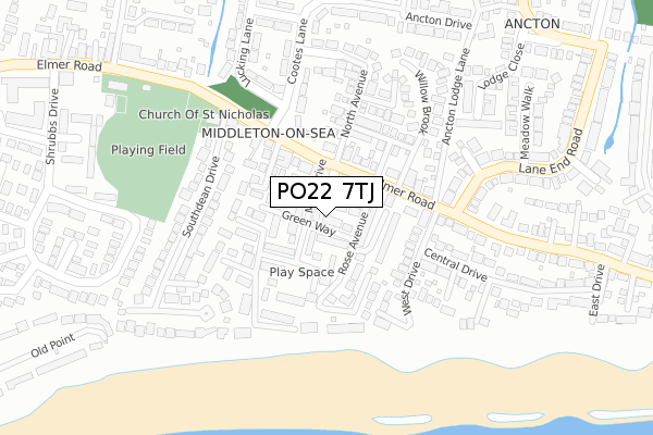 PO22 7TJ map - large scale - OS Open Zoomstack (Ordnance Survey)