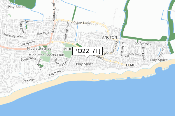 PO22 7TJ map - small scale - OS Open Zoomstack (Ordnance Survey)