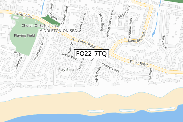 PO22 7TQ map - large scale - OS Open Zoomstack (Ordnance Survey)