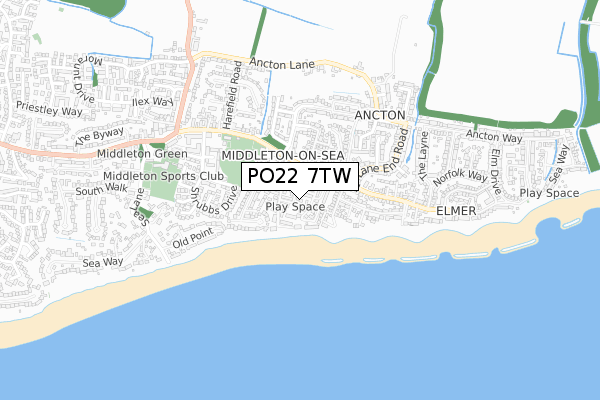 PO22 7TW map - small scale - OS Open Zoomstack (Ordnance Survey)