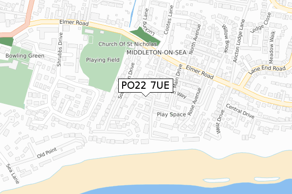 PO22 7UE map - large scale - OS Open Zoomstack (Ordnance Survey)