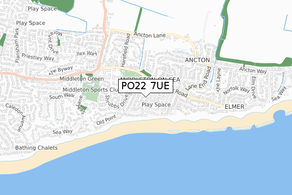 PO22 7UE map - small scale - OS Open Zoomstack (Ordnance Survey)