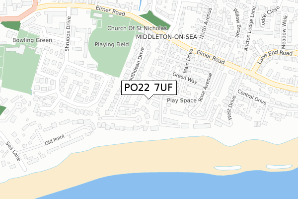 PO22 7UF map - large scale - OS Open Zoomstack (Ordnance Survey)