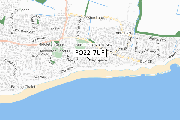 PO22 7UF map - small scale - OS Open Zoomstack (Ordnance Survey)