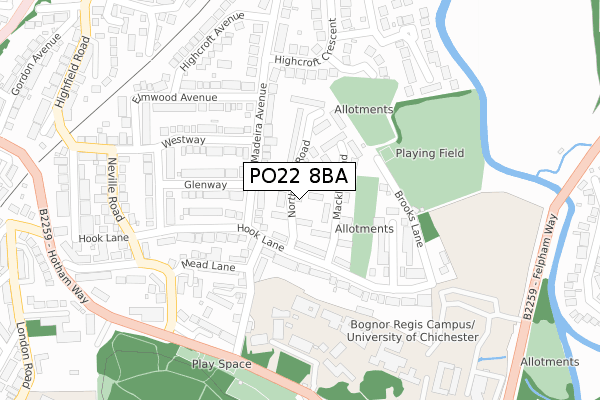 PO22 8BA map - large scale - OS Open Zoomstack (Ordnance Survey)