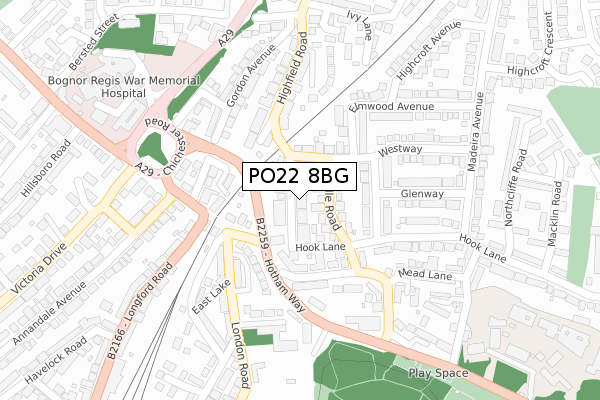 PO22 8BG map - large scale - OS Open Zoomstack (Ordnance Survey)