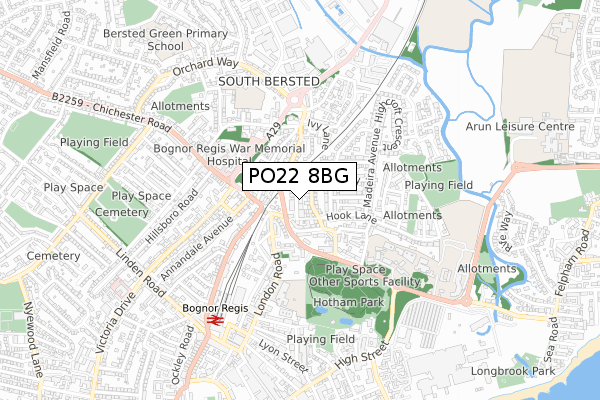 PO22 8BG map - small scale - OS Open Zoomstack (Ordnance Survey)
