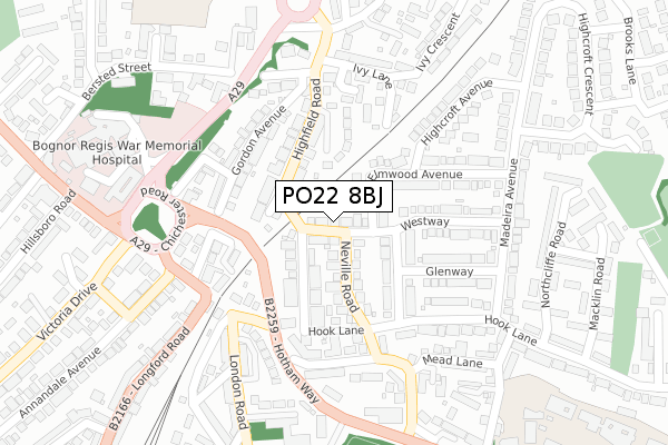 PO22 8BJ map - large scale - OS Open Zoomstack (Ordnance Survey)