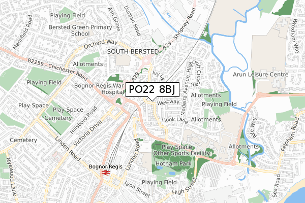 PO22 8BJ map - small scale - OS Open Zoomstack (Ordnance Survey)