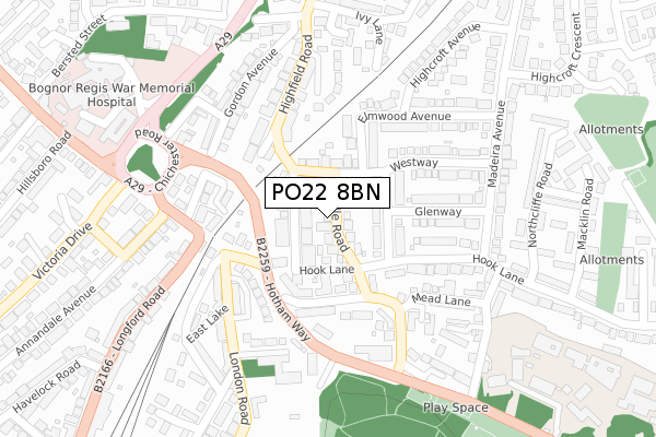 PO22 8BN map - large scale - OS Open Zoomstack (Ordnance Survey)