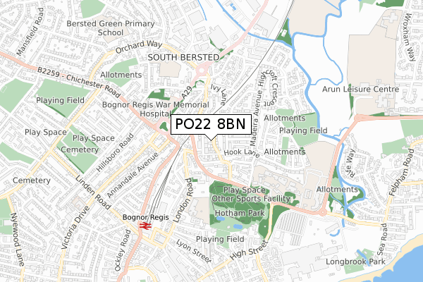 PO22 8BN map - small scale - OS Open Zoomstack (Ordnance Survey)