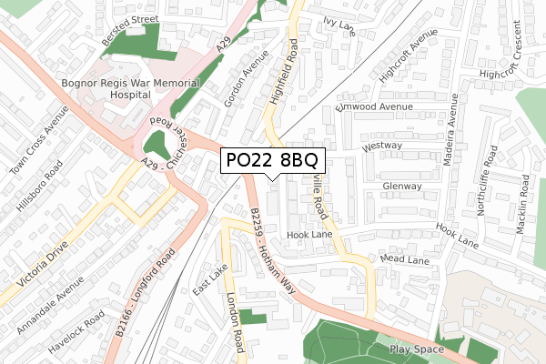 PO22 8BQ map - large scale - OS Open Zoomstack (Ordnance Survey)