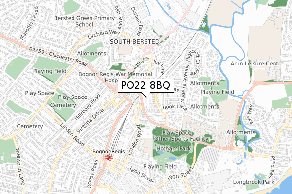 PO22 8BQ map - small scale - OS Open Zoomstack (Ordnance Survey)