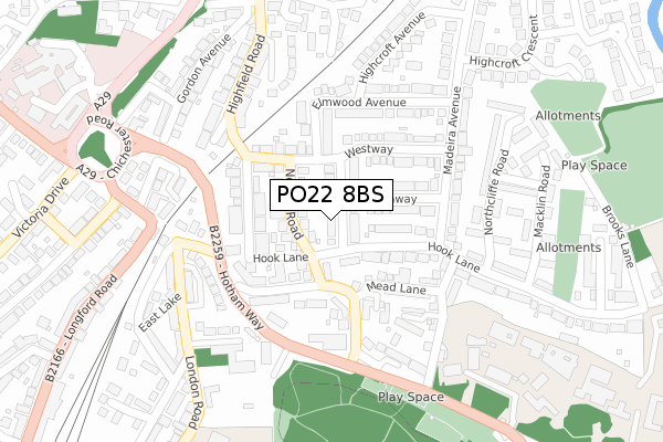 PO22 8BS map - large scale - OS Open Zoomstack (Ordnance Survey)
