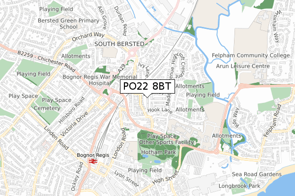 PO22 8BT map - small scale - OS Open Zoomstack (Ordnance Survey)