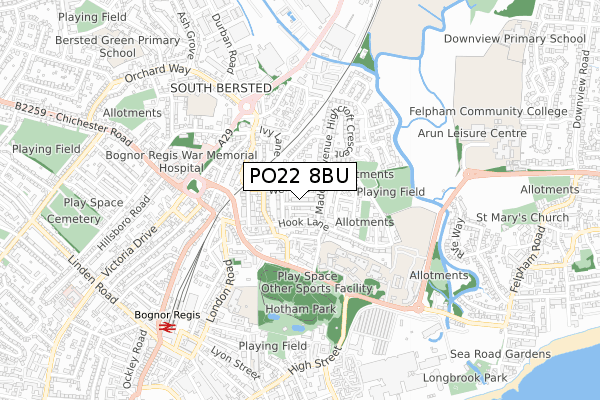 PO22 8BU map - small scale - OS Open Zoomstack (Ordnance Survey)