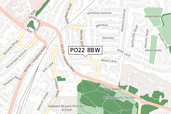 PO22 8BW map - large scale - OS Open Zoomstack (Ordnance Survey)