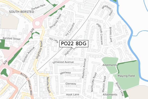 PO22 8DG map - large scale - OS Open Zoomstack (Ordnance Survey)