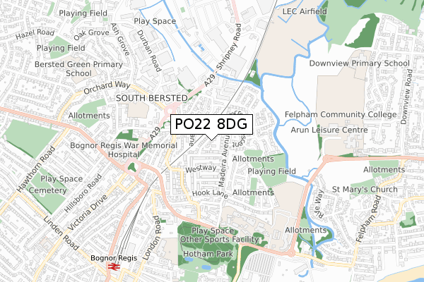 PO22 8DG map - small scale - OS Open Zoomstack (Ordnance Survey)