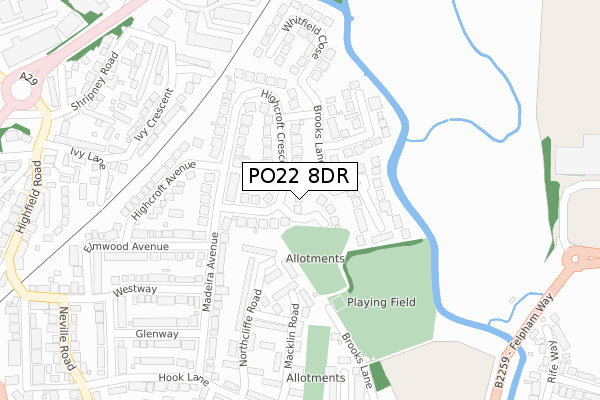 PO22 8DR map - large scale - OS Open Zoomstack (Ordnance Survey)