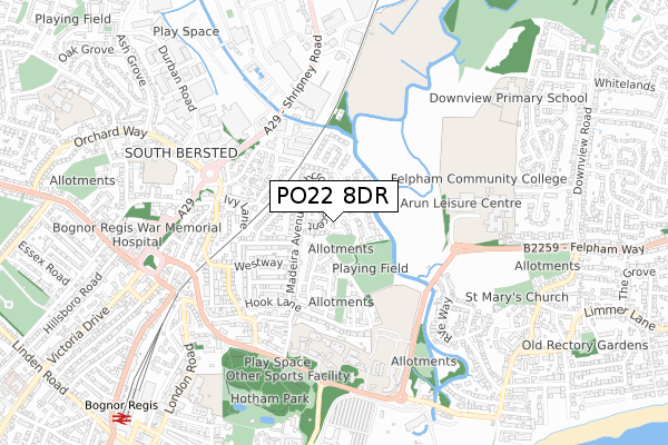 PO22 8DR map - small scale - OS Open Zoomstack (Ordnance Survey)