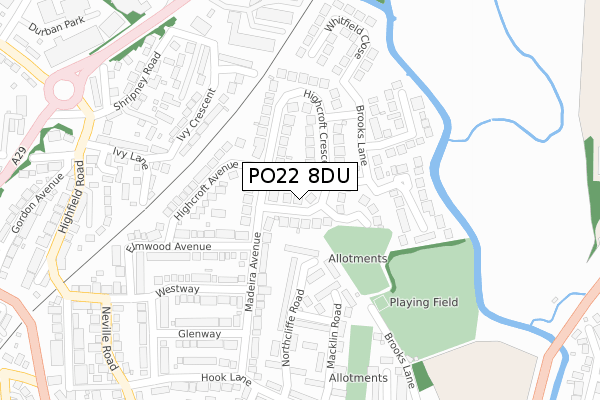 PO22 8DU map - large scale - OS Open Zoomstack (Ordnance Survey)