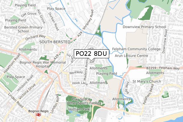 PO22 8DU map - small scale - OS Open Zoomstack (Ordnance Survey)