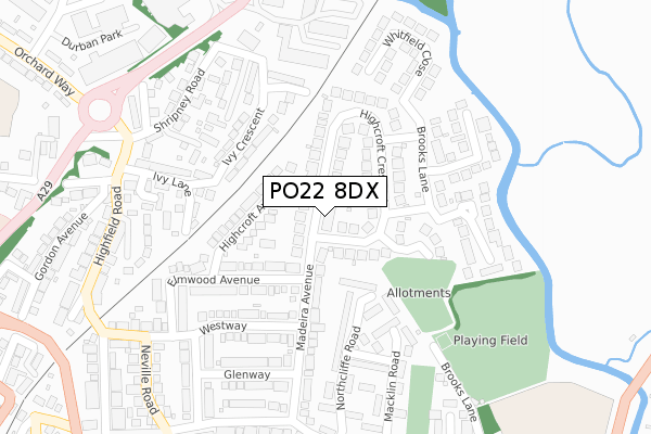 PO22 8DX map - large scale - OS Open Zoomstack (Ordnance Survey)