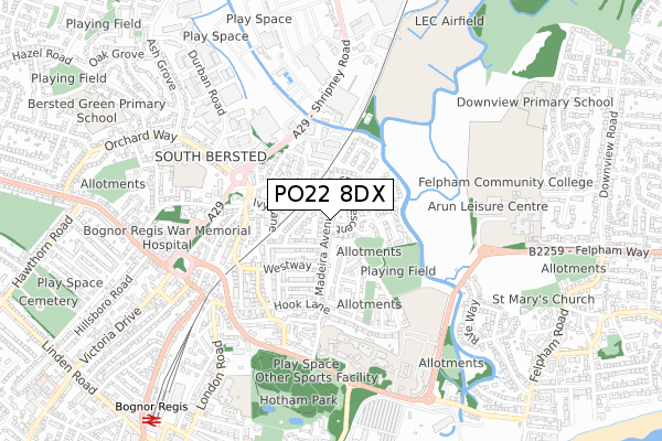 PO22 8DX map - small scale - OS Open Zoomstack (Ordnance Survey)