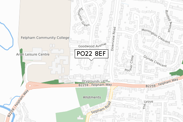 PO22 8EF map - large scale - OS Open Zoomstack (Ordnance Survey)