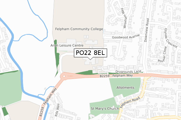 PO22 8EL map - large scale - OS Open Zoomstack (Ordnance Survey)