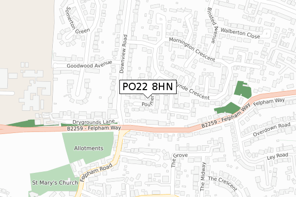 PO22 8HN map - large scale - OS Open Zoomstack (Ordnance Survey)