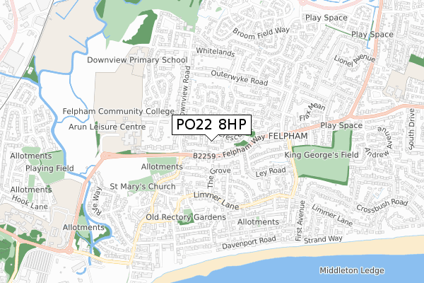PO22 8HP map - small scale - OS Open Zoomstack (Ordnance Survey)