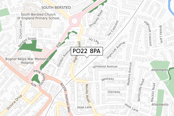 PO22 8PA map - large scale - OS Open Zoomstack (Ordnance Survey)