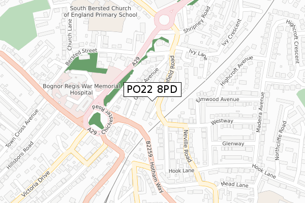 PO22 8PD map - large scale - OS Open Zoomstack (Ordnance Survey)