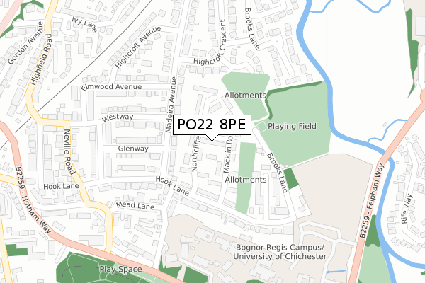 PO22 8PE map - large scale - OS Open Zoomstack (Ordnance Survey)