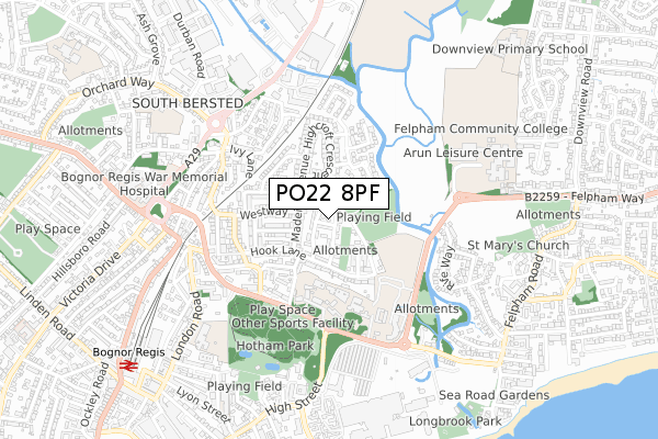 PO22 8PF map - small scale - OS Open Zoomstack (Ordnance Survey) PO22 8PF map - small scale - OS Open Zoomstack (Ordnance Survey)