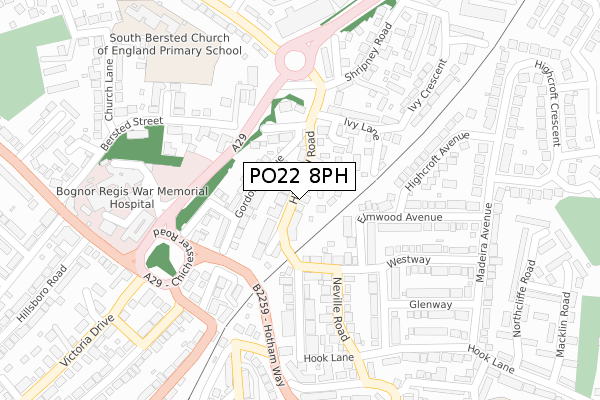 PO22 8PH map - large scale - OS Open Zoomstack (Ordnance Survey)