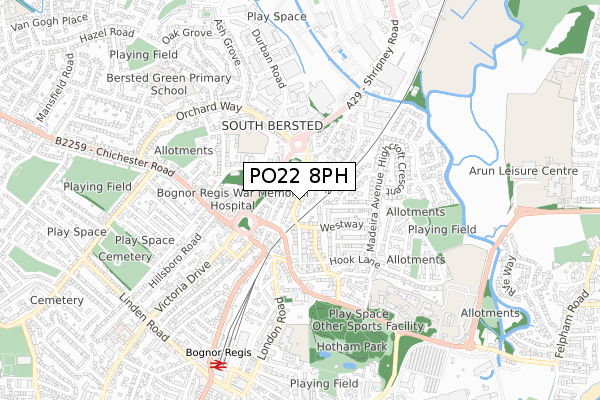 PO22 8PH map - small scale - OS Open Zoomstack (Ordnance Survey)