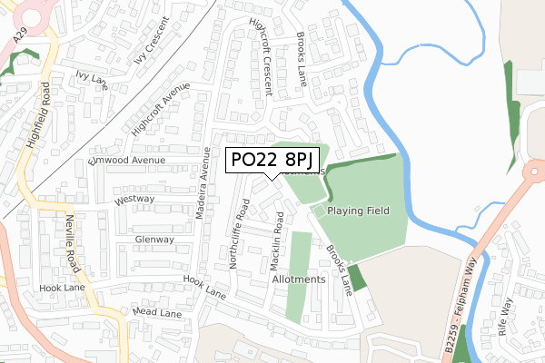 PO22 8PJ map - large scale - OS Open Zoomstack (Ordnance Survey)