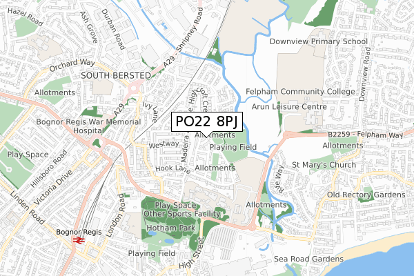 PO22 8PJ map - small scale - OS Open Zoomstack (Ordnance Survey)