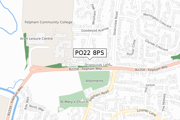 PO22 8PS map - large scale - OS Open Zoomstack (Ordnance Survey)