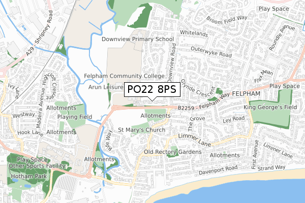 PO22 8PS map - small scale - OS Open Zoomstack (Ordnance Survey)