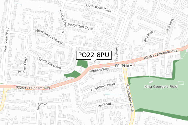 PO22 8PU map - large scale - OS Open Zoomstack (Ordnance Survey)