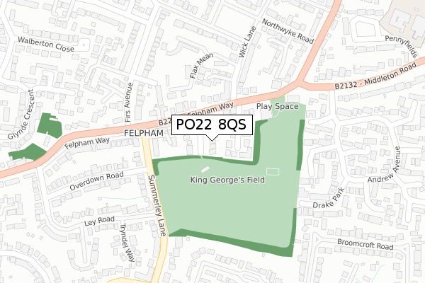 PO22 8QS map - large scale - OS Open Zoomstack (Ordnance Survey)