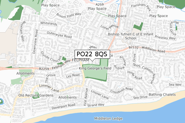 PO22 8QS map - small scale - OS Open Zoomstack (Ordnance Survey)